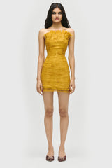 Frayed Pleated Mini Dress