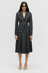 Belted Pinstripe Skirt Suit