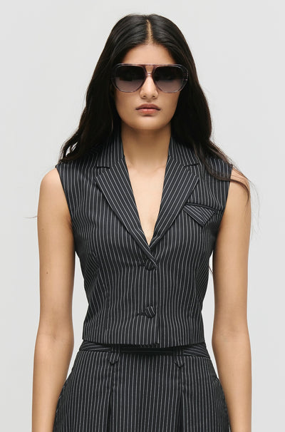 Pinstripe Notched Collar Waistcoat
