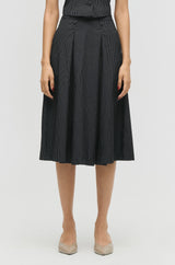 Pinstripe Pleated Midi Skirt
