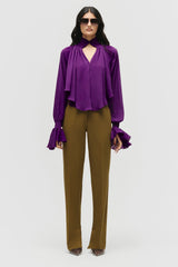 Smocked Chiffon Cropped Blouse