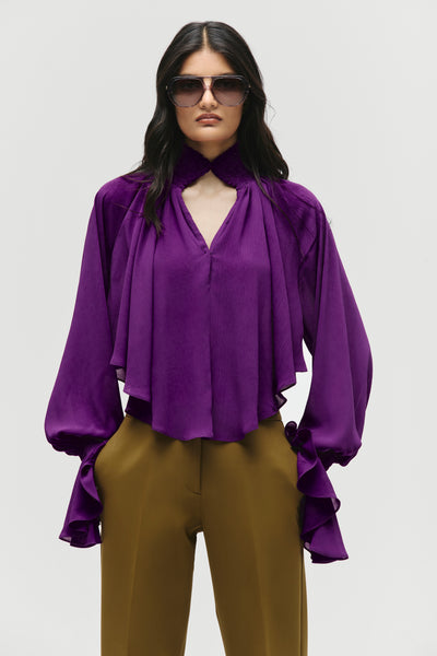 Smocked Chiffon Cropped Blouse