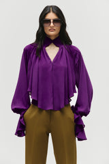 Smocked Chiffon Cropped Blouse