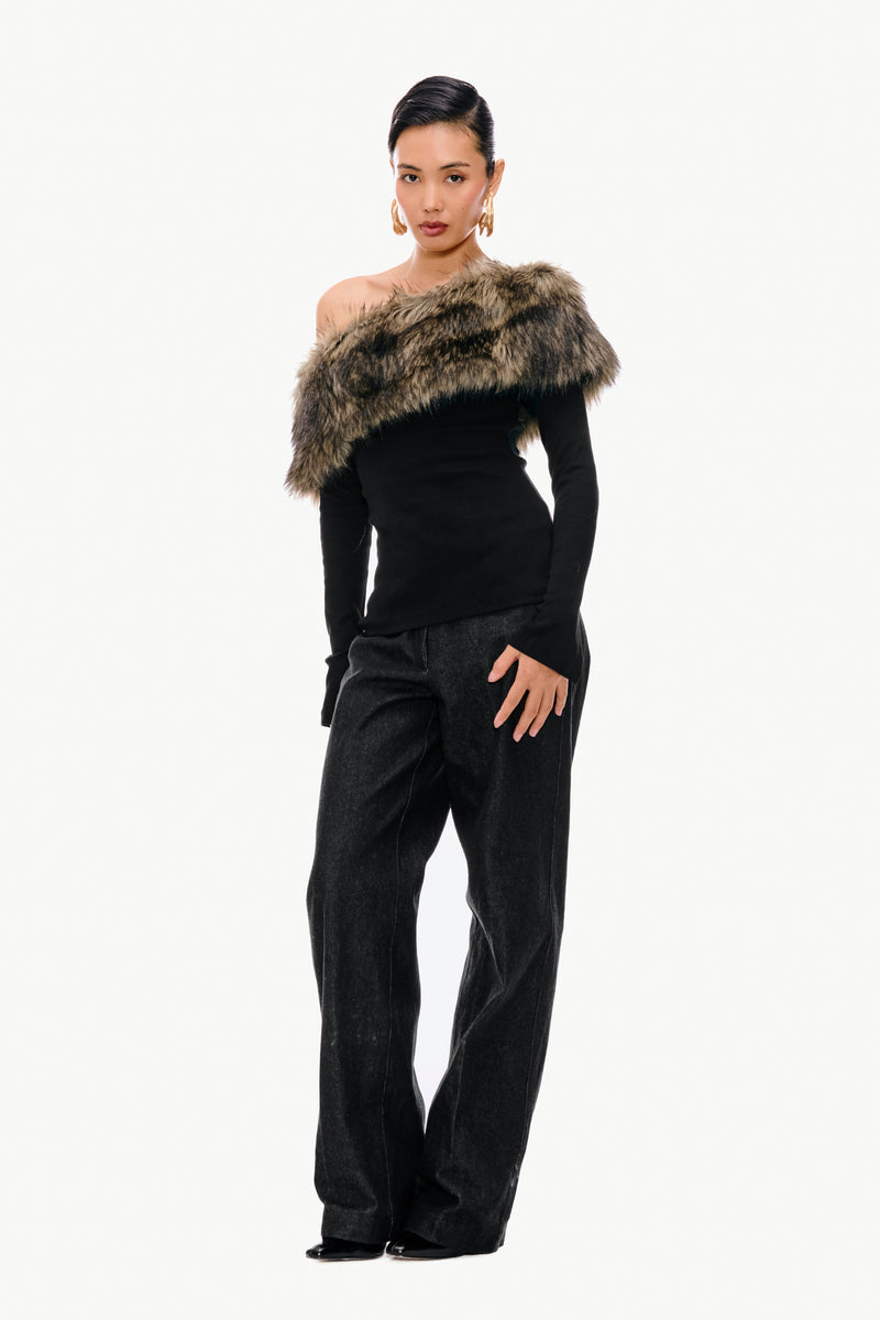 Fur Band Knit Top