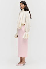 Smocked Twill Cropped Blouse