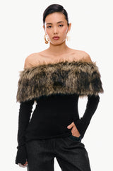 Fur Band Knit Top
