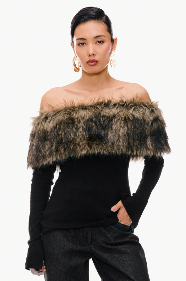 Fur Band Knit Top