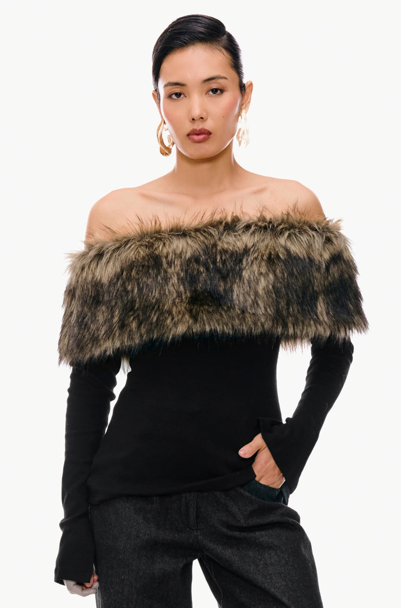 Fur Band Knit Top