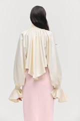Smocked Twill Cropped Blouse