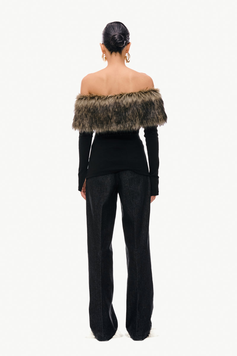Fur Band Knit Top