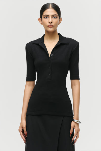 Sculpted Rib Polo Top
