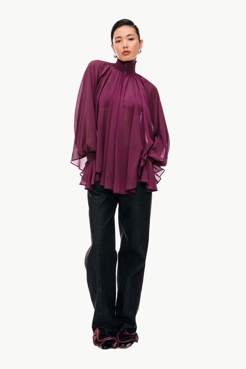 Smocked Chiffon Blouse