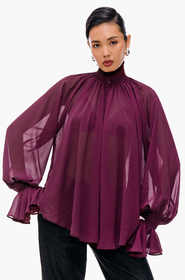 Smocked Chiffon Blouse