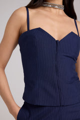 Indigo Pinstripe Bustier Set