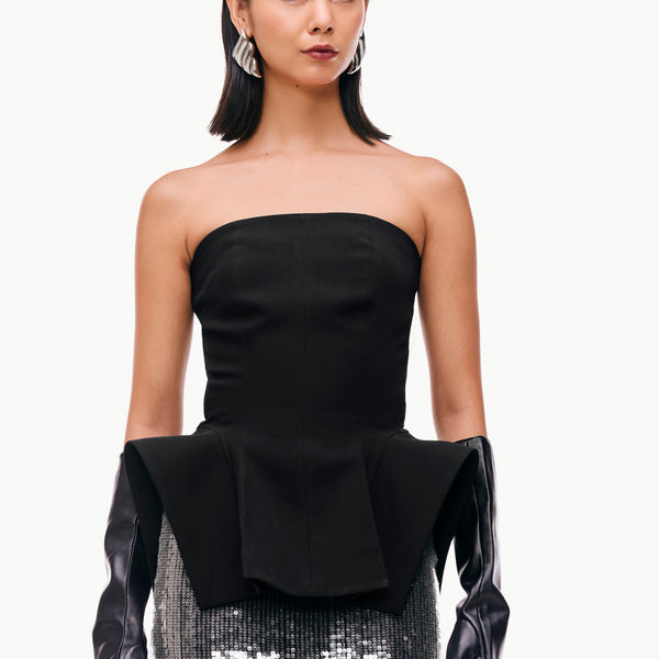 トップス acka jacquard peplum bustier Black Peplum Bustier Top – Qua