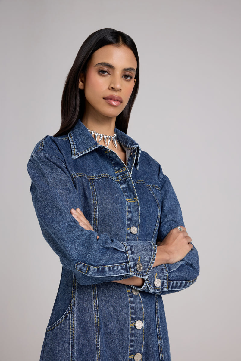 Sculpted Denim Midi Dress