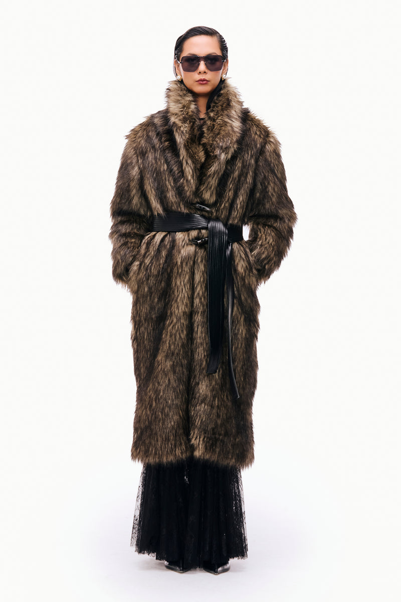 Belted Long Fur Coat – Qua