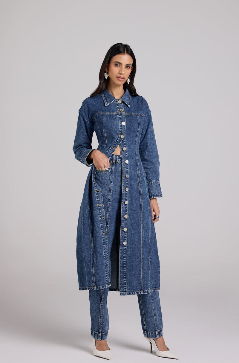 Sculpted Denim Midi Dress