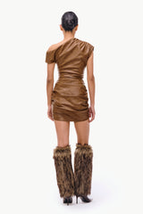 Pleated Leather Mini Dress