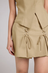 Lace-Up Pleated Mini Skirt