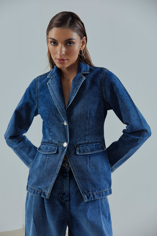 Denim Single-Breasted Blazer