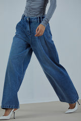 Wide-Leg Pleated Jeans