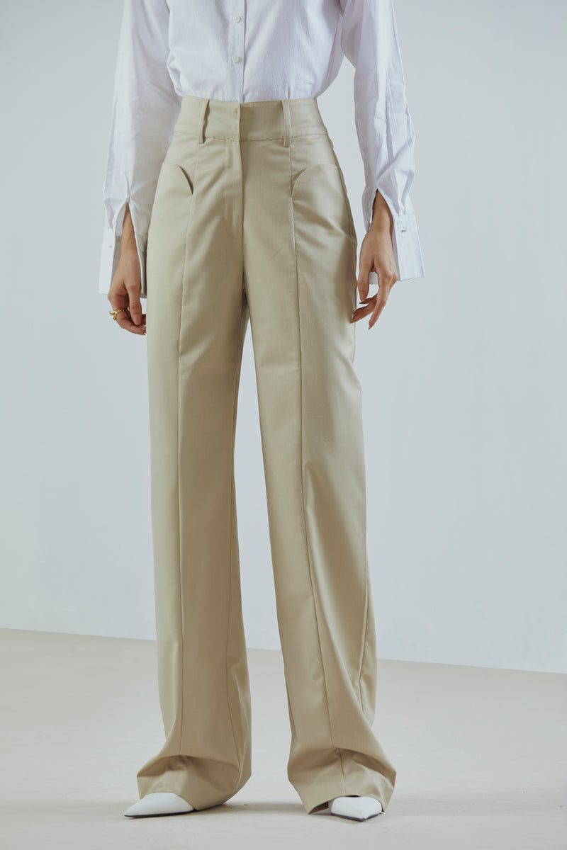 High-Waisted Straight Trousers