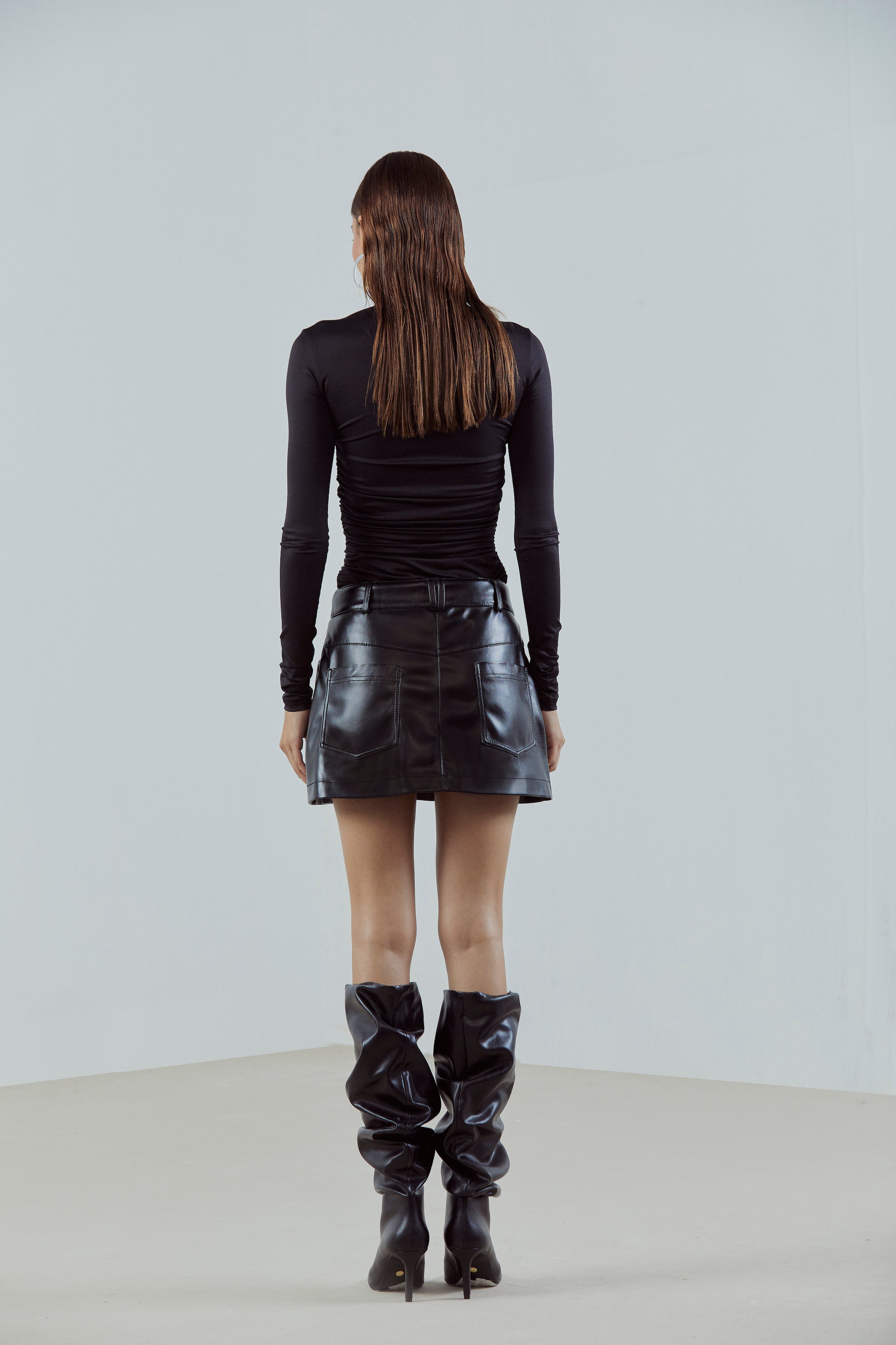 Black Faux Leather Mini Skirt – Qua - Main Image