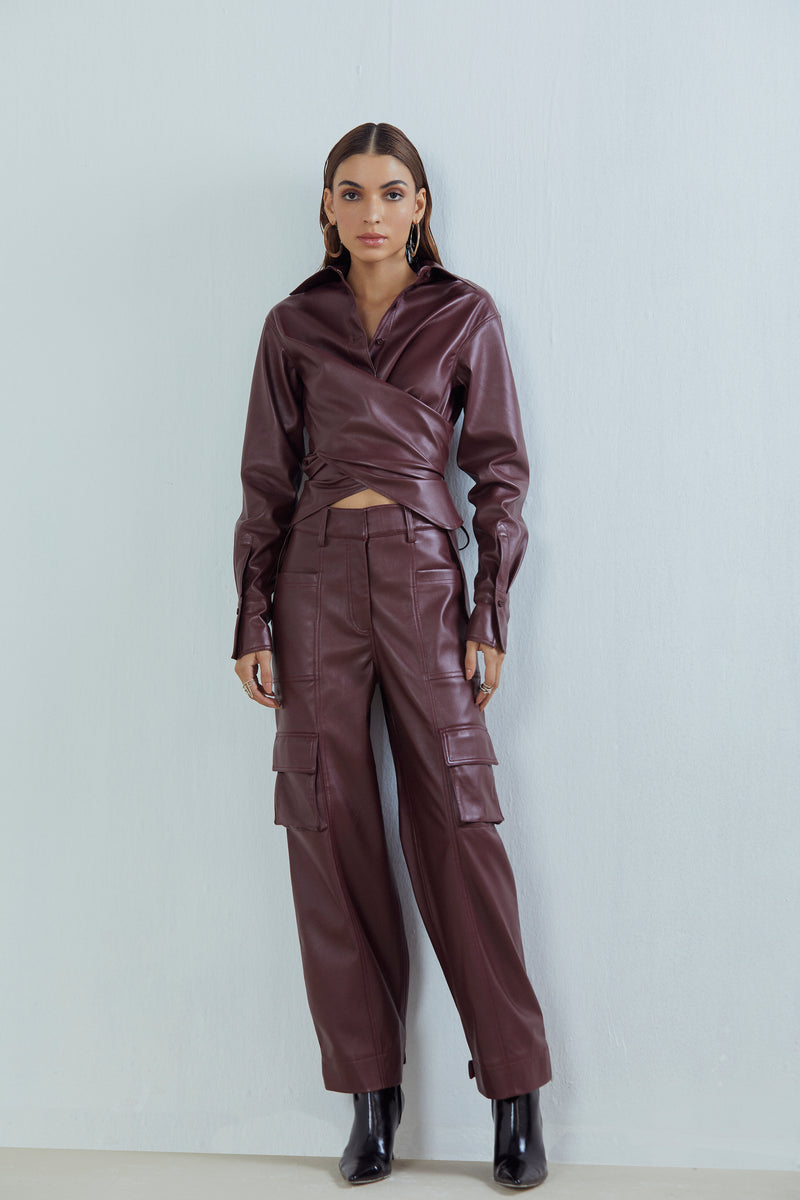 Faux Leather Cargo Trousers