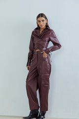 Faux Leather Cargo Trousers