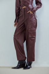 Faux Leather Cargo Trousers