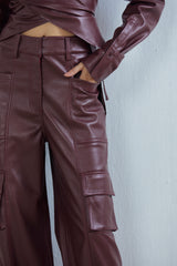 Faux Leather Cargo Trousers