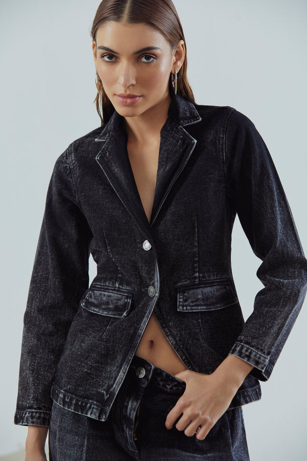 Denim Single-Breasted Blazer