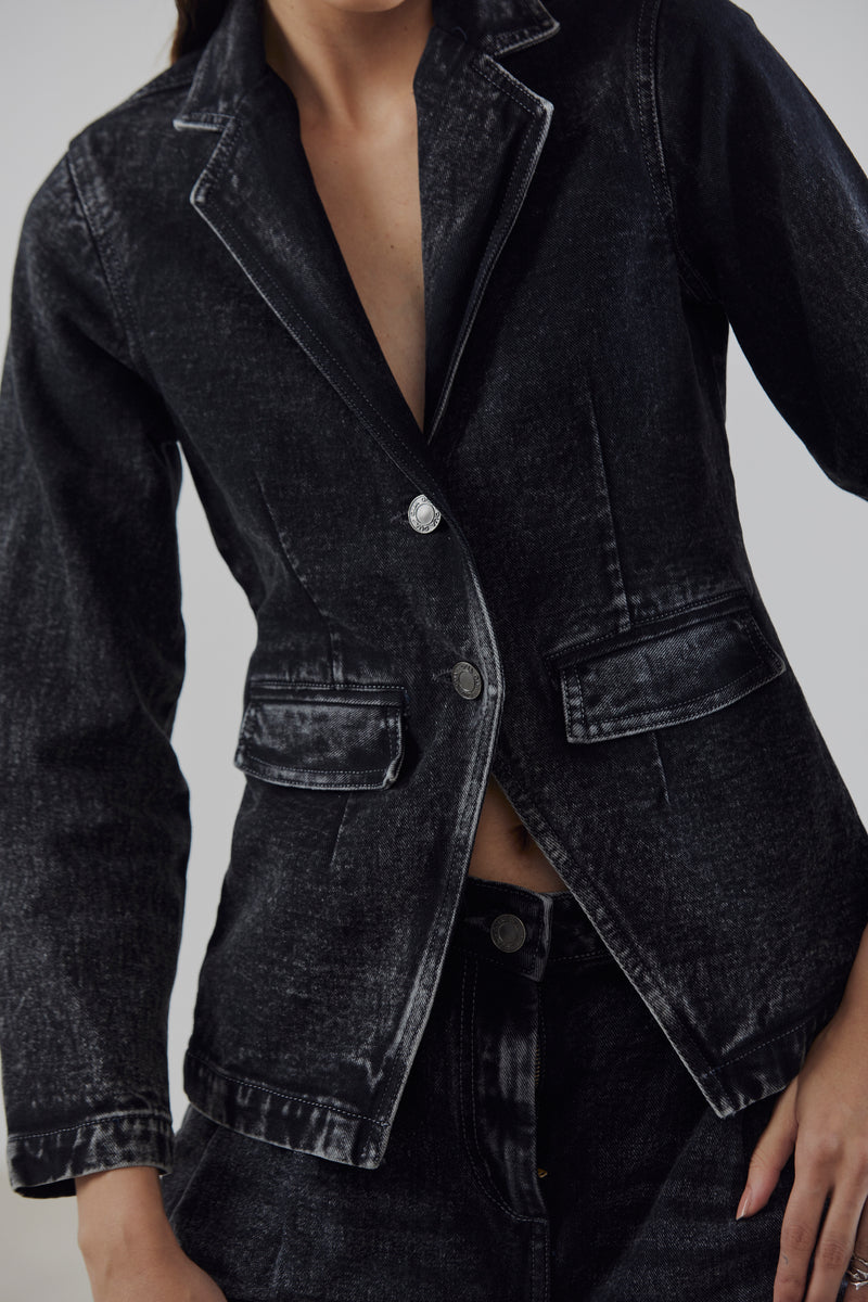 Denim Single-Breasted Blazer