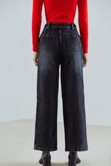 Wide-Leg Pleated Jeans