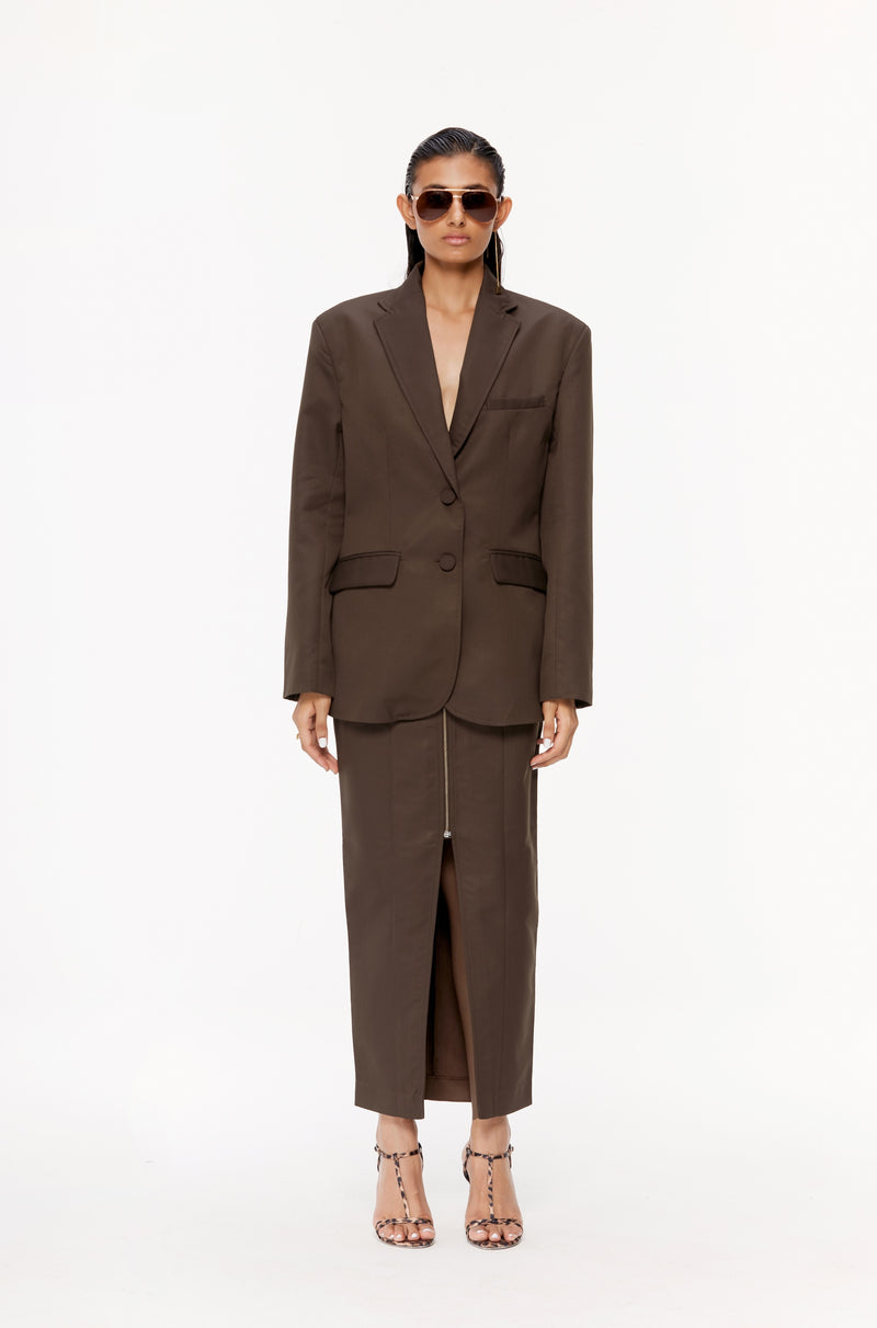 Zip-Up Skirt Suit