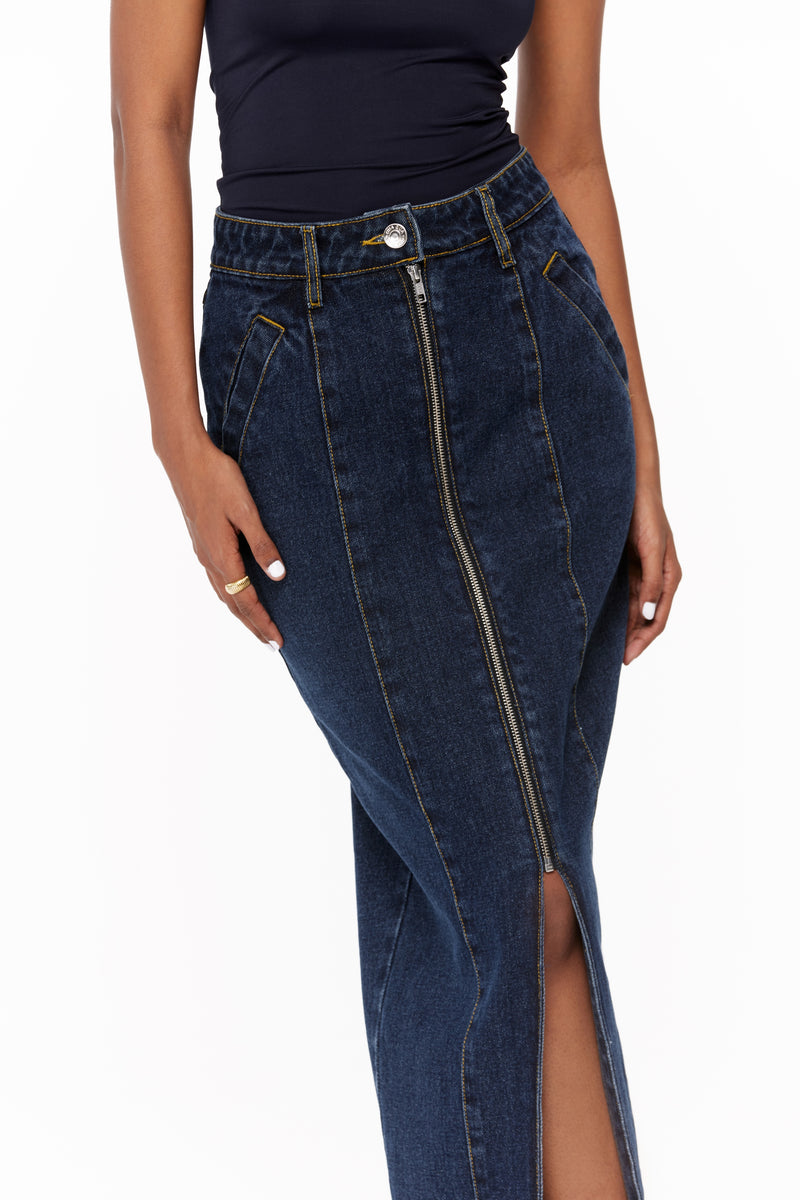 Zip-Up Denim Skirt