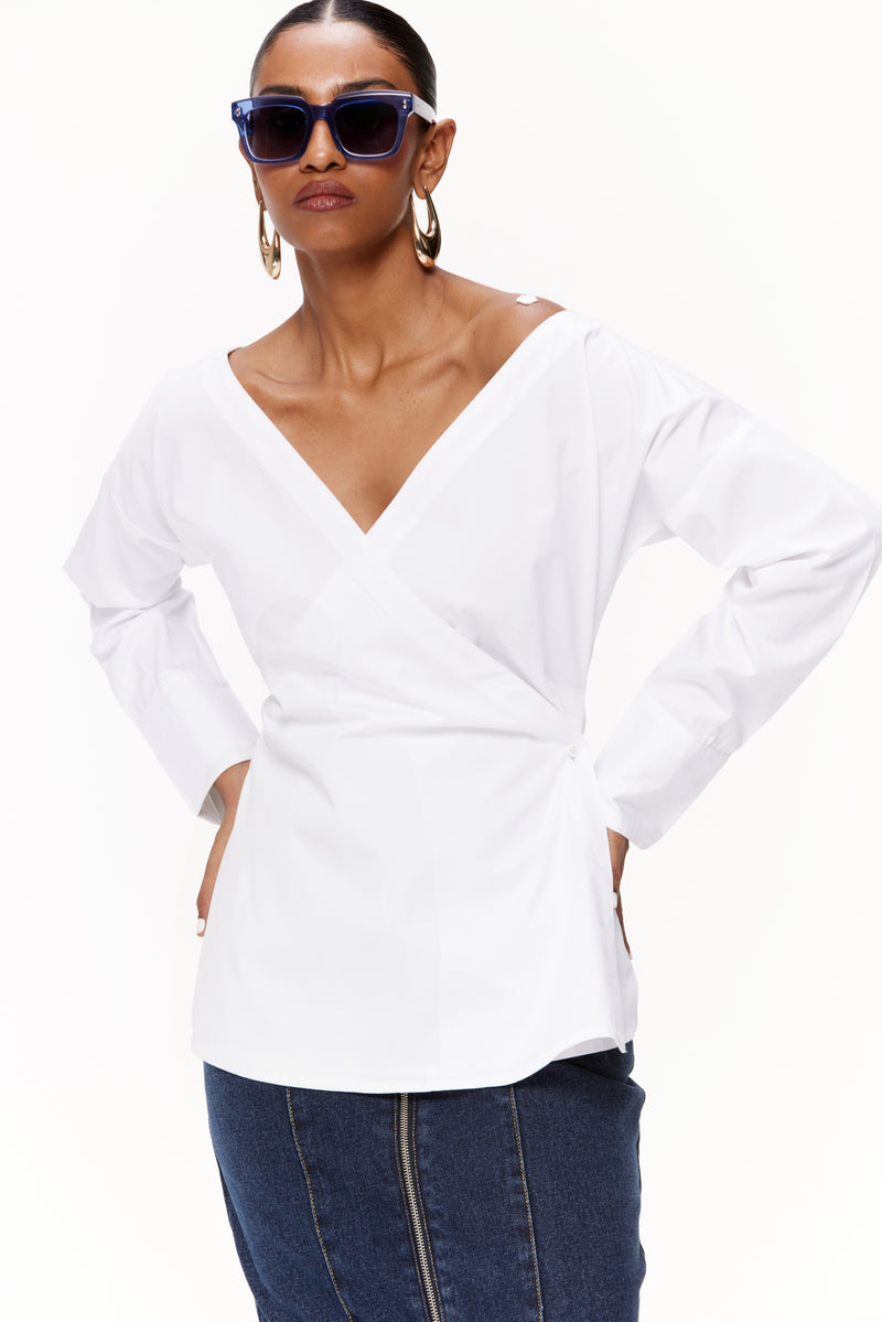 Off-Shoulder Wrap Shirt