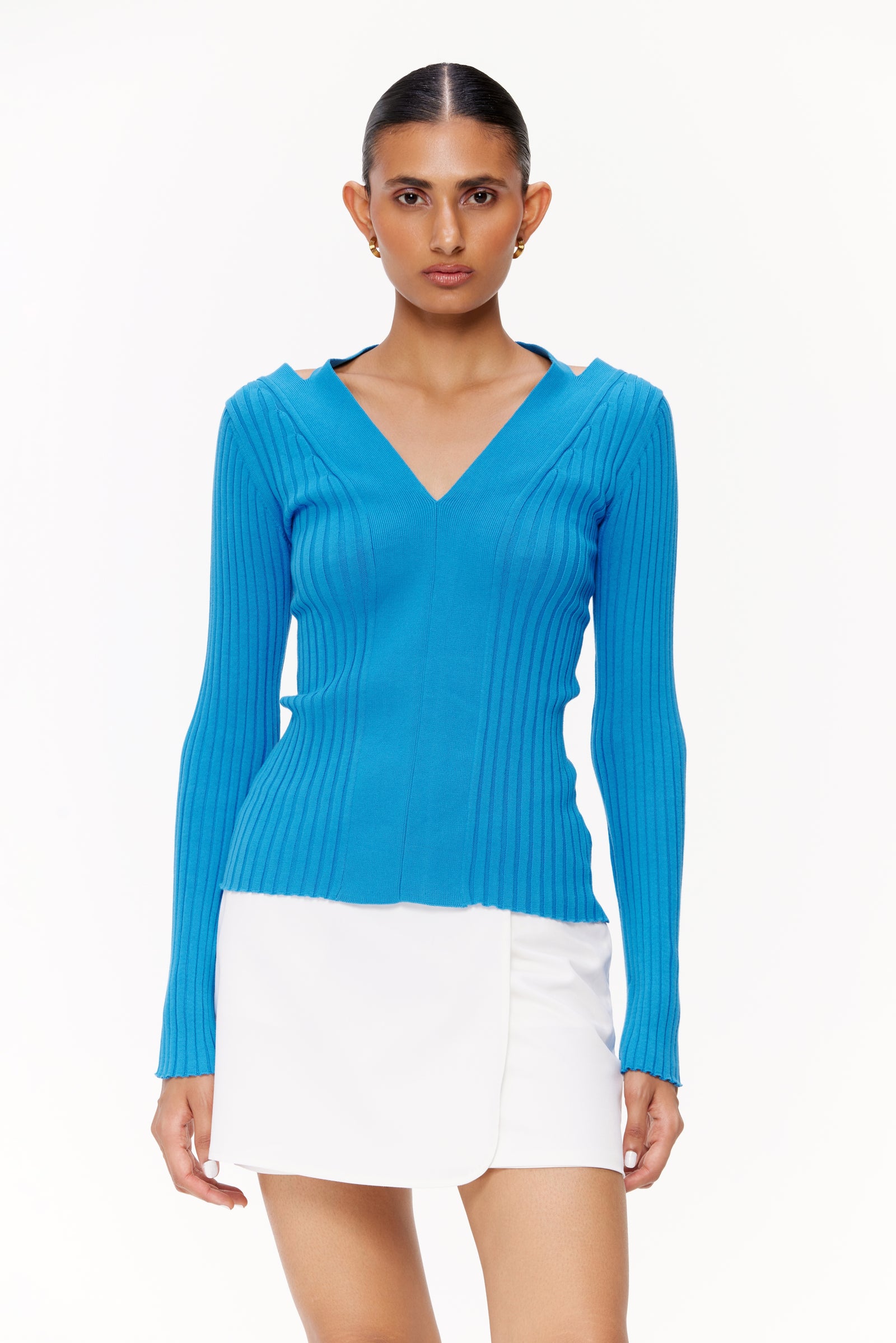 ニット/セーター SLANT CUT KNIT TOPS blue CLANE - CLANE クラネ 21AW SLANT CUT KNIT TOPS スラントカットニット