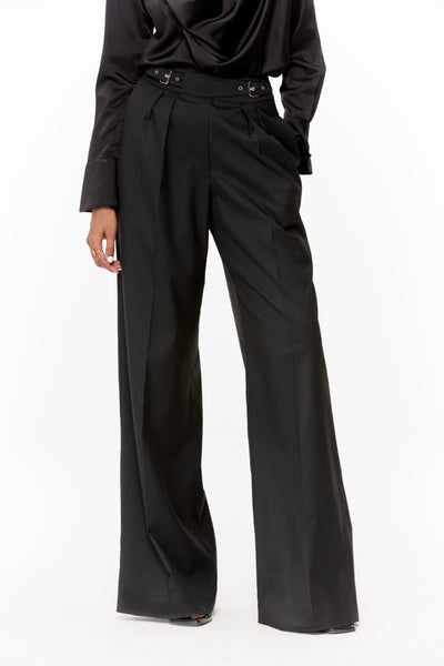 Buckled Wide-Leg Trousers
