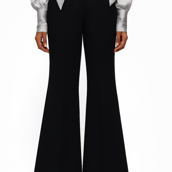 Black Creased Flare Trousers  Qua