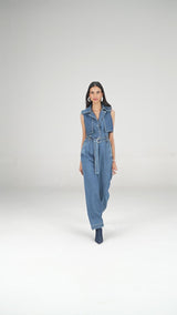 Denim Belted Trench Jumpsuit