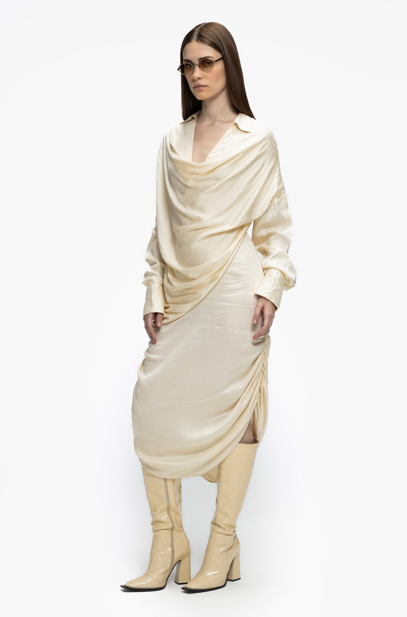 asymmetric cowl neck dress Draped Asymmetric Cowl-Neck Dress XL / Green / Polyester