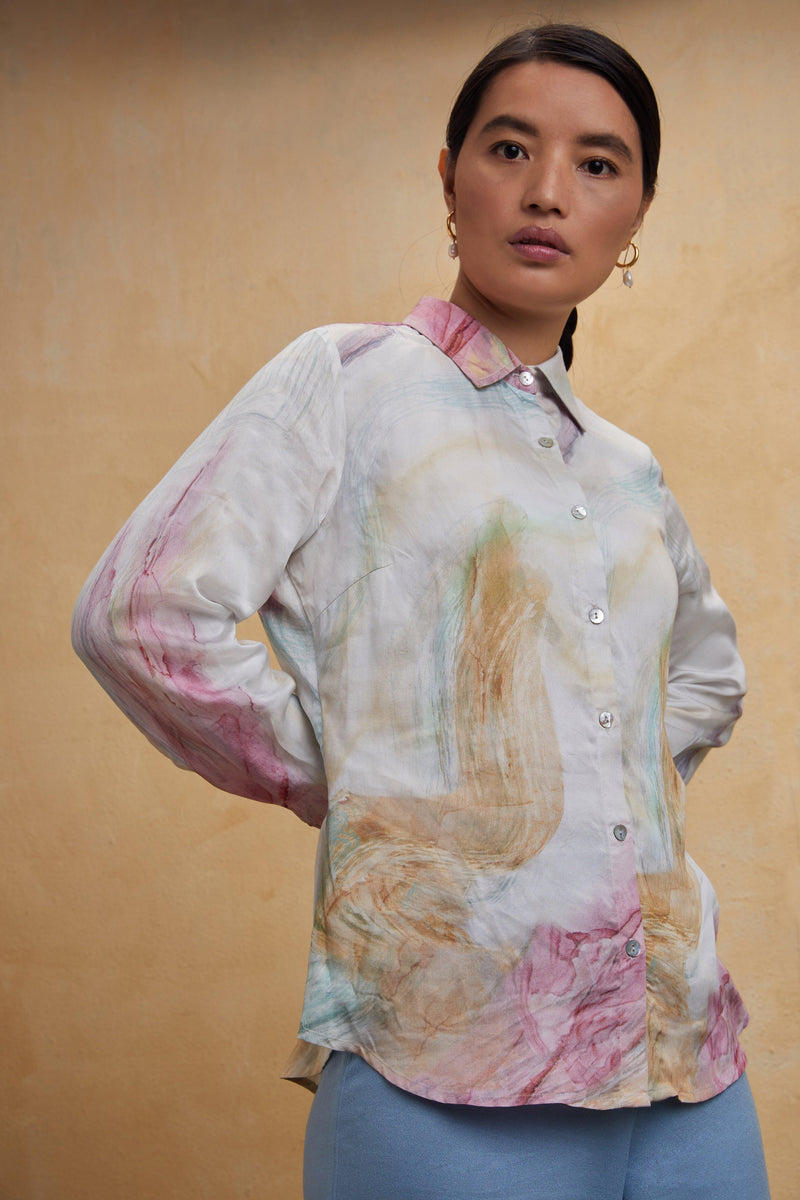 Watercolor Satin Shirt - Shirt - Qua