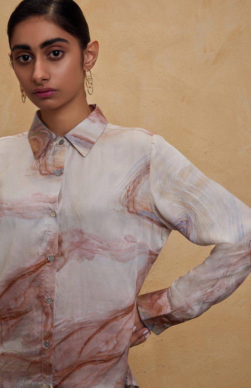 Watercolor Satin Shirt - Shirt - Qua