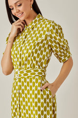 Belted Patterned Dress - Dress - Qua