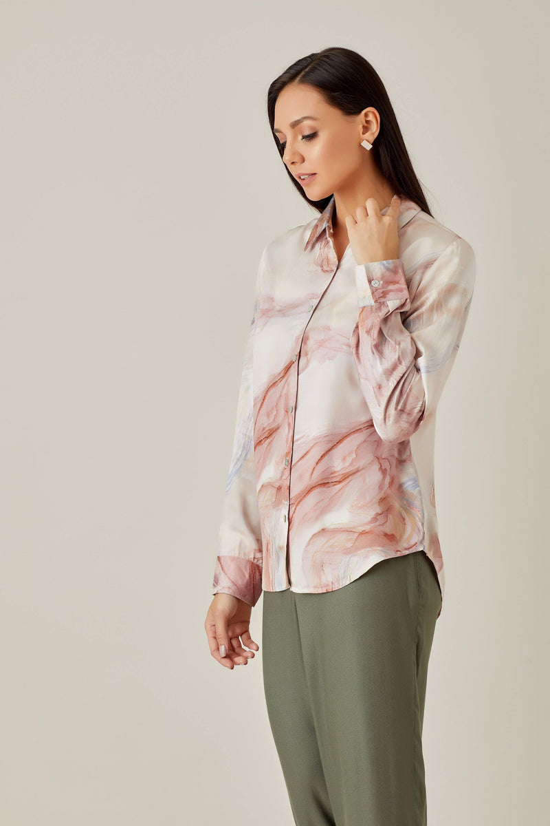 Watercolor Satin Shirt - Shirt - Qua