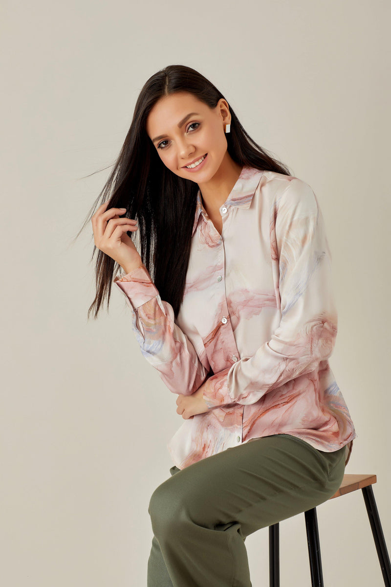 Watercolor Satin Shirt - Shirt - Qua