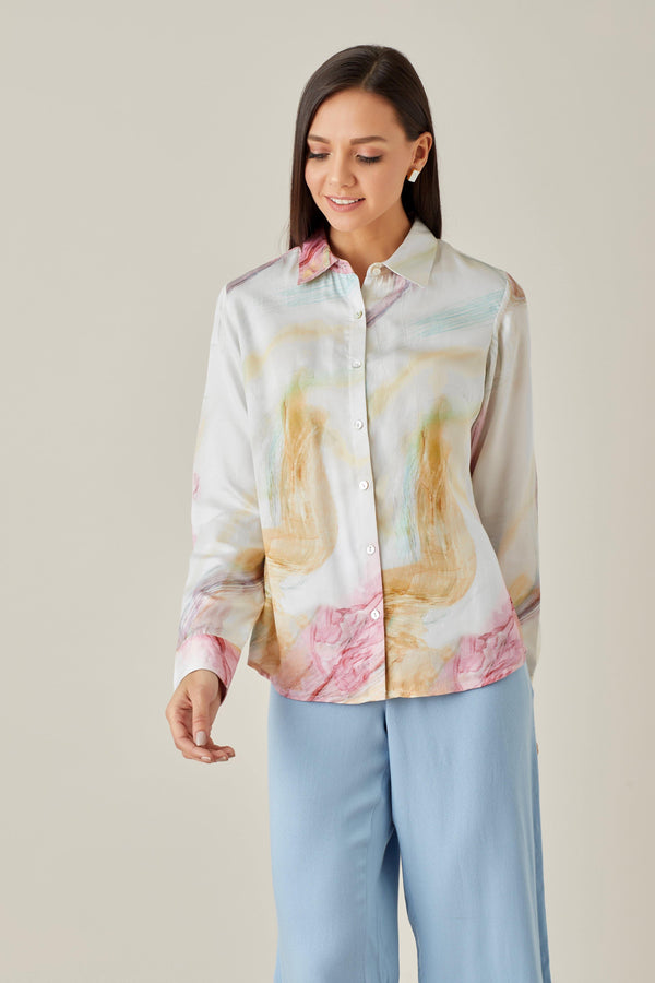 Watercolor Satin Shirt - Shirt - Qua