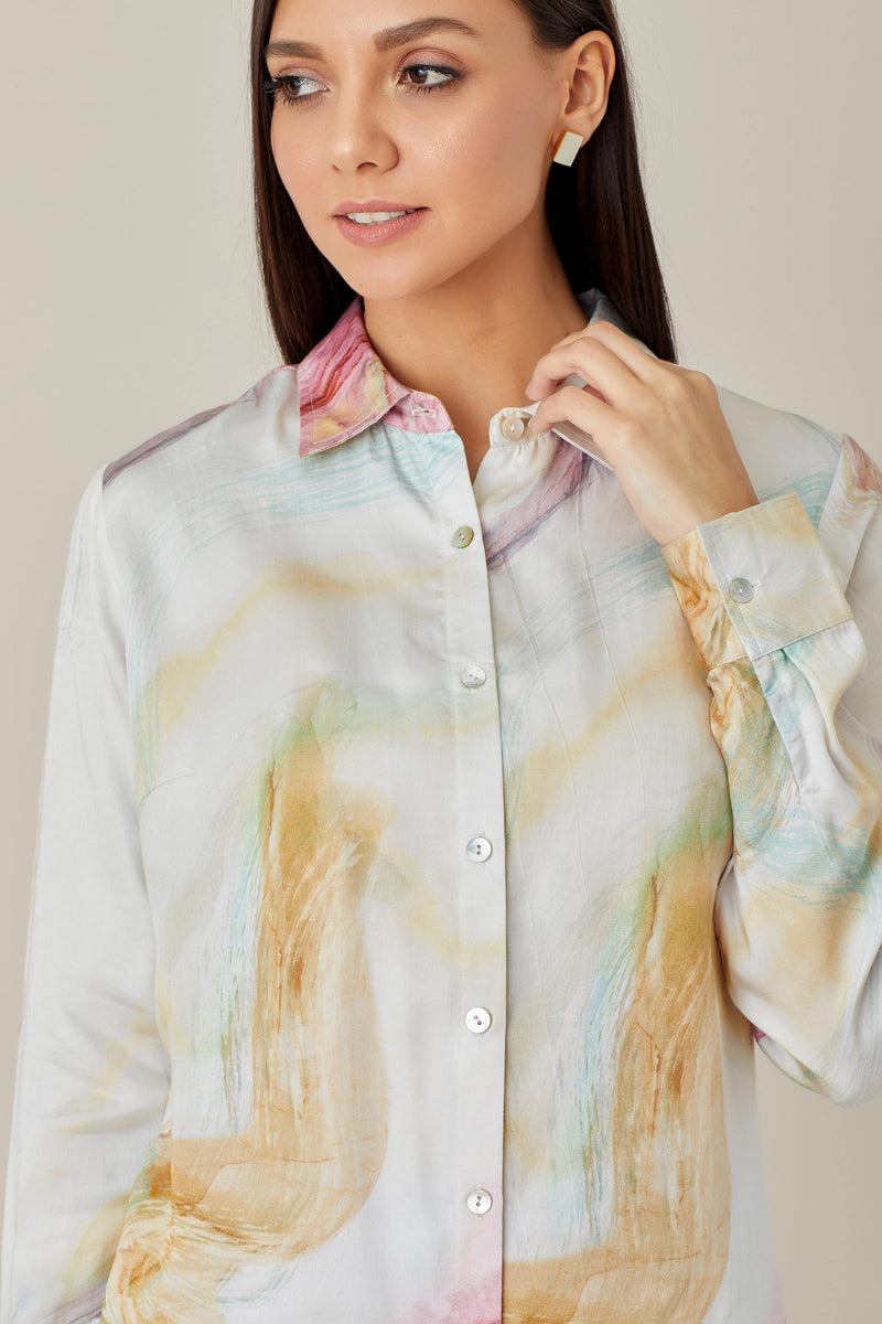 Watercolor Satin Shirt - Shirt - Qua